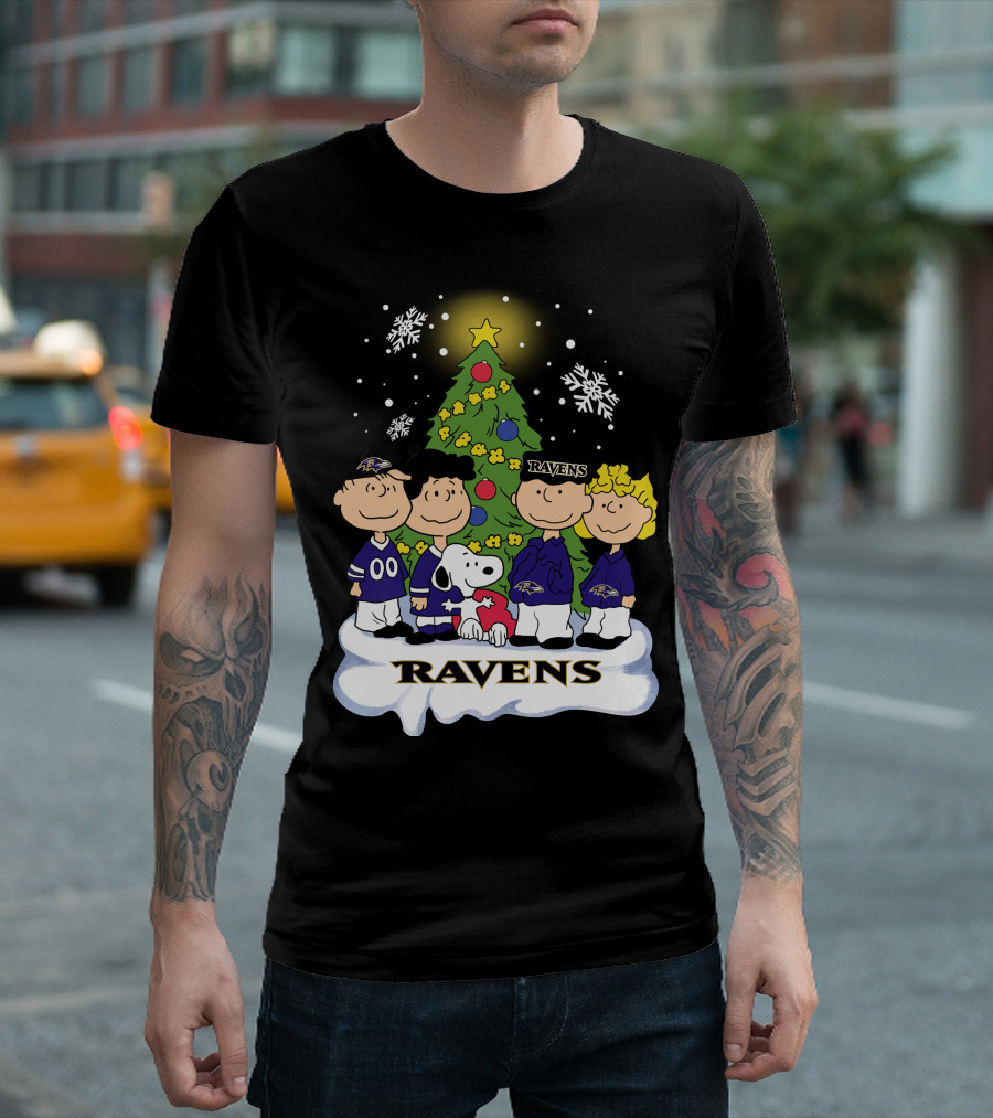 Snoopy Christmas Baltimore Ravens Charlie Brown Characters T-Shirt