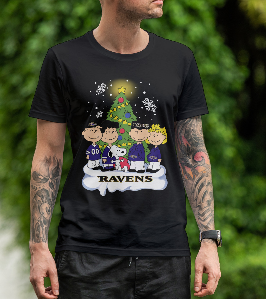 Snoopy Christmas Baltimore Ravens Charlie Brown Characters T-Shirt