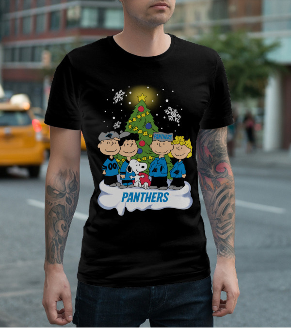 Panthers Snoopy Christmas Peanuts Characters T-Shirt