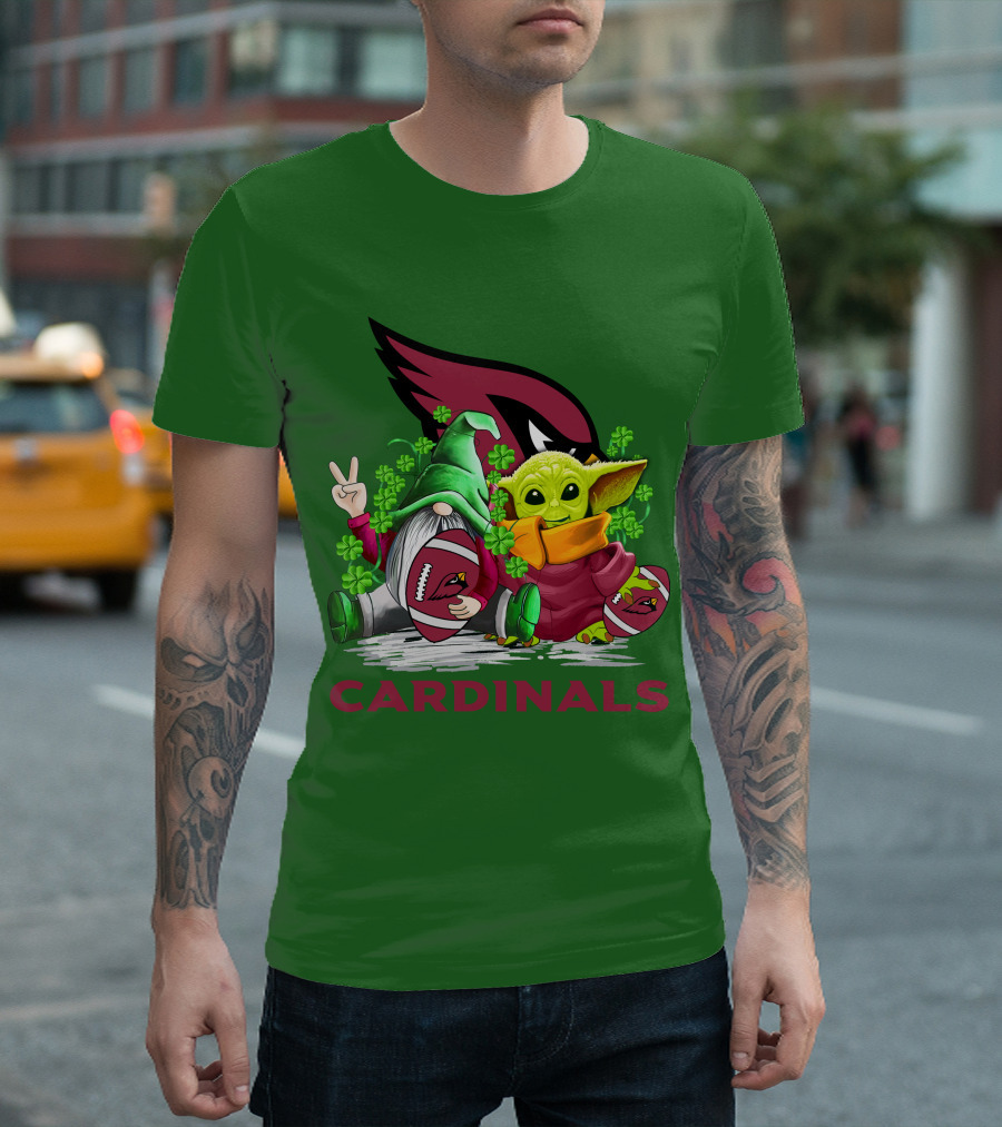 Arizona Cardinals Football Patrick's Day Gnome and Baby Alien with Shamrocks T-Shirt