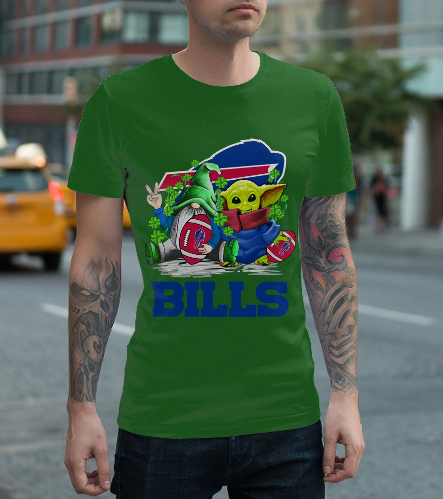 Buffalo Bills St. Patrick's Day Football with Green Gnome and Child Figure T-Shirt