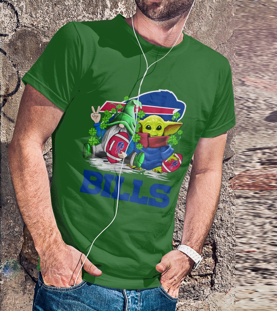 Buffalo Bills St. Patrick's Day Football With Green Gnome And Child Figure T-Shirt