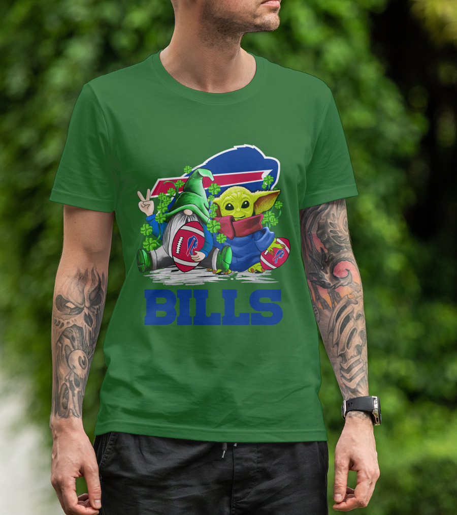 Buffalo Bills St. Patrick's Day Football With Green Gnome And Child Figure T-Shirt