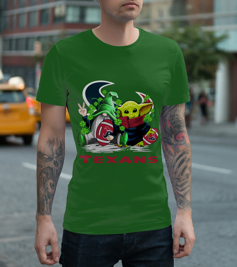 Houston Texans Football Patrick’s Day Clover Gnome and Alien T-Shirt
