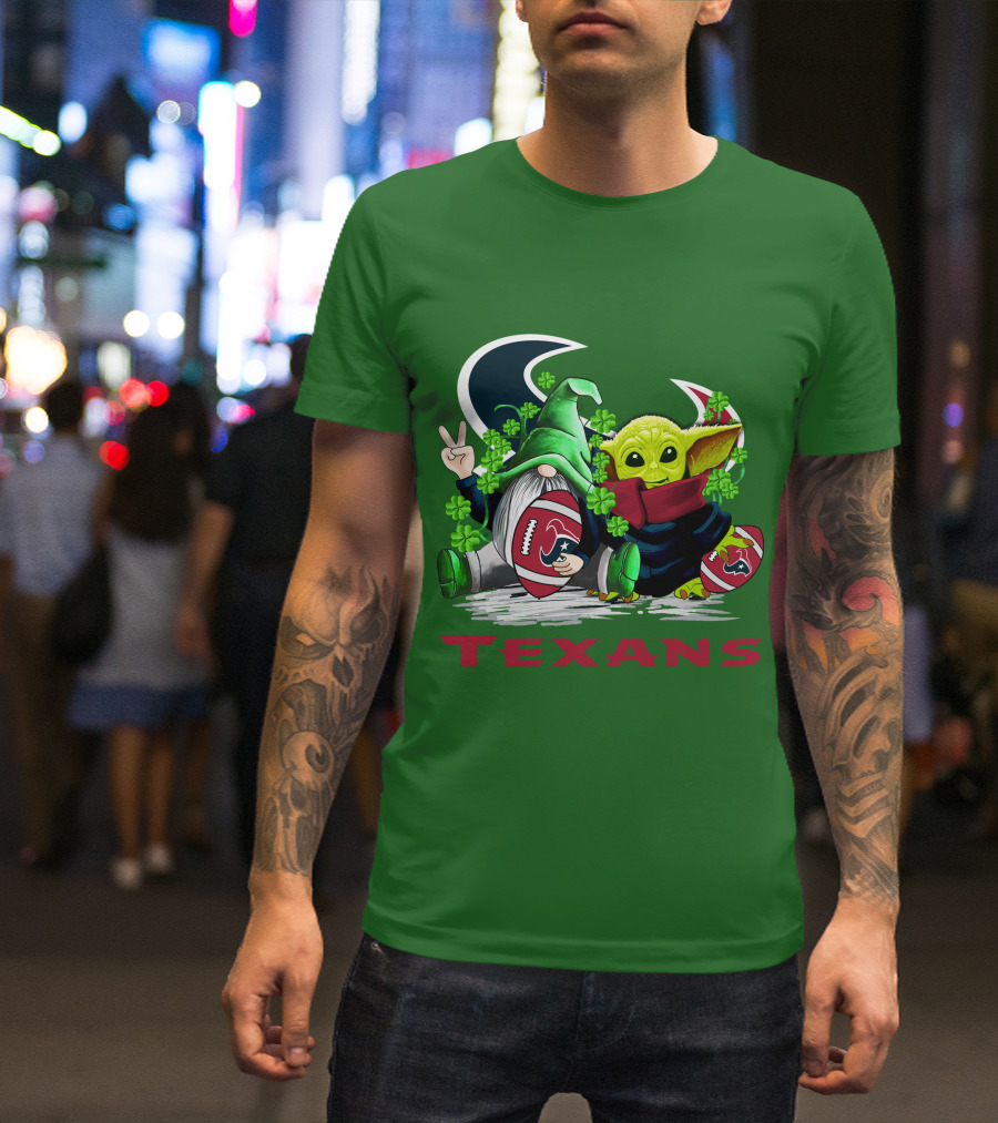 Houston Texans Football Patrick’s Day Clover Gnome And Alien T-Shirt