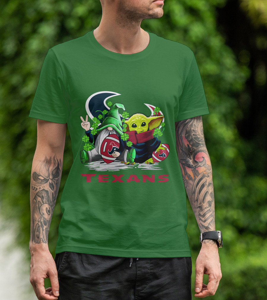 Houston Texans Football Patrick’s Day Clover Gnome And Alien T-Shirt