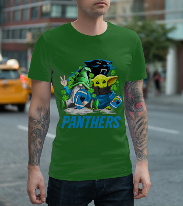 Panthers St. Patrick’s Day Football Gnome And Baby Alien T-Shirt