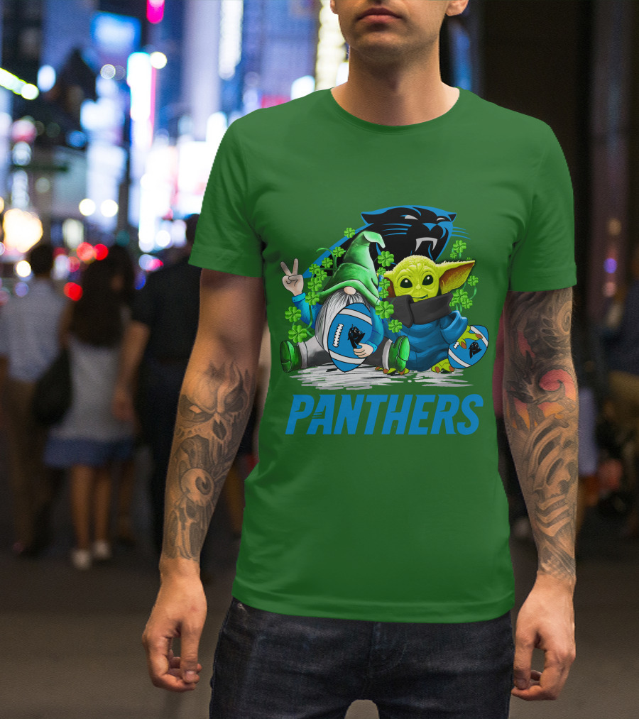 Panthers St. Patrick’s Day Football Gnome And Baby Alien T-Shirt