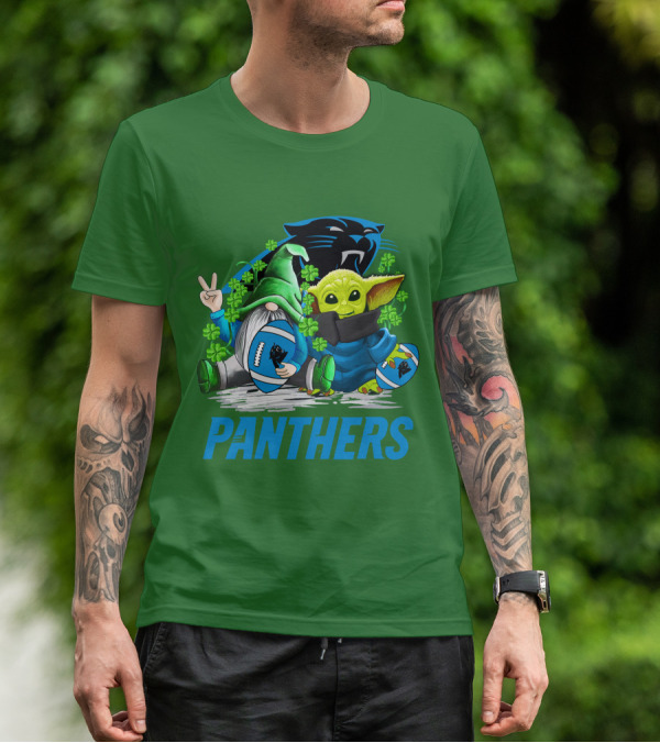 Panthers St. Patrick’s Day Football Gnome And Baby Alien T-Shirt
