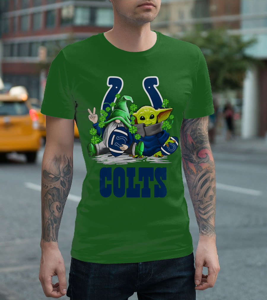 Colts St. Patrick's Day Gnome and Baby Alien Football with Clover T-Shirt