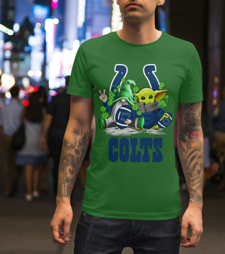 Colts St. Patrick's Day Gnome And Baby Alien Football With Clover T-Shirt