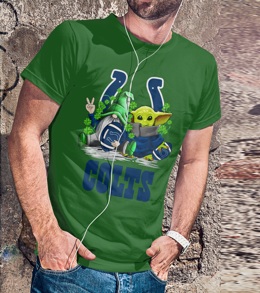 Colts St. Patrick's Day Gnome And Baby Alien Football With Clover T-Shirt