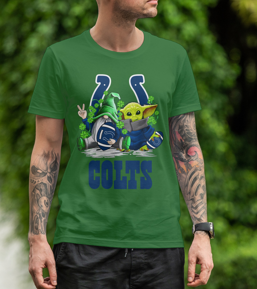 Colts St. Patrick's Day Gnome And Baby Alien Football With Clover T-Shirt