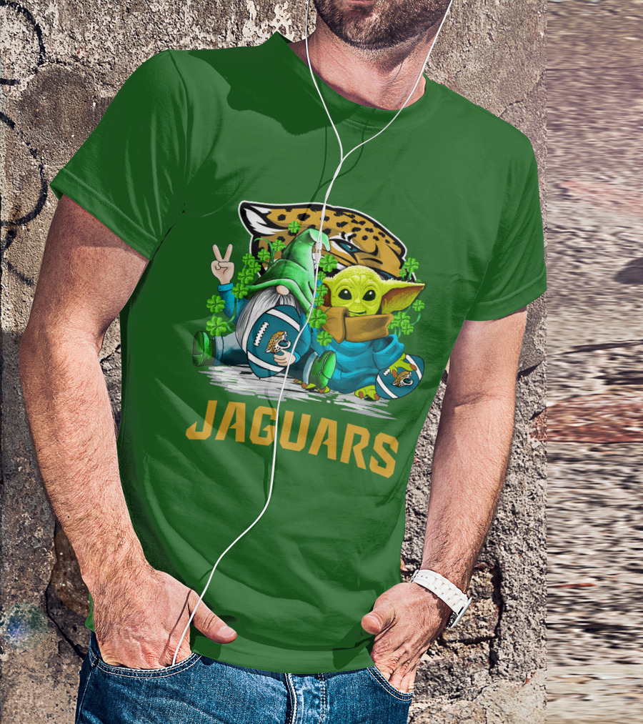 Jacksonville Jaguars St. Patrick's Day Gnome And Baby Alien Football With Shamrocks T-Shirt