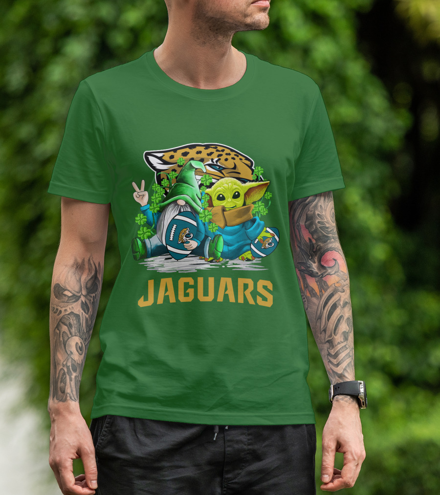 Jacksonville Jaguars St. Patrick's Day Gnome And Baby Alien Football With Shamrocks T-Shirt