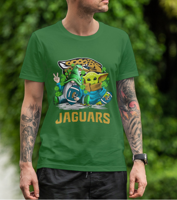 Jacksonville Jaguars St. Patrick's Day Gnome And Baby Alien Football With Shamrocks T-Shirt