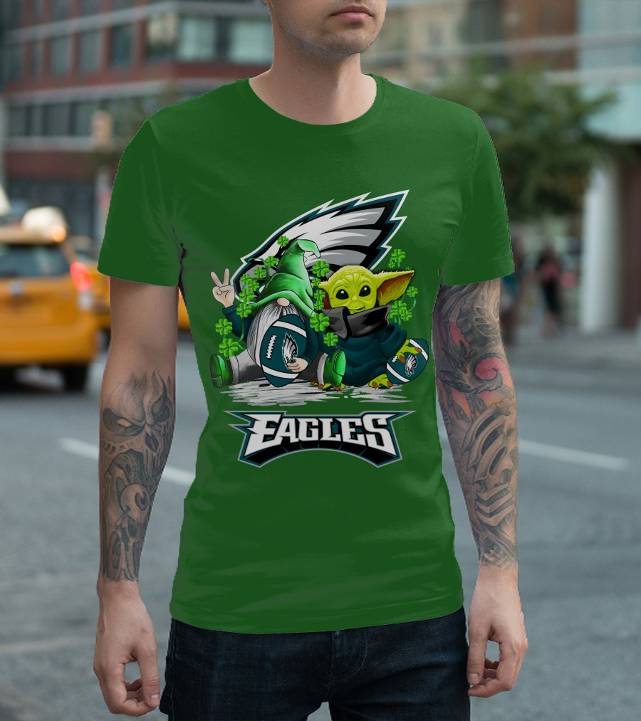Philadelphia Eagles St. Patrick’s Day Football With Gnome And Baby Alien T-Shirt