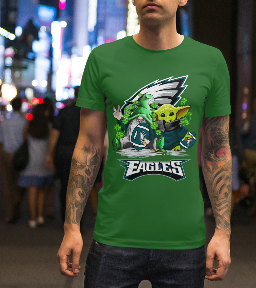 Philadelphia Eagles St. Patrick’s Day Football With Gnome And Baby Alien T-Shirt