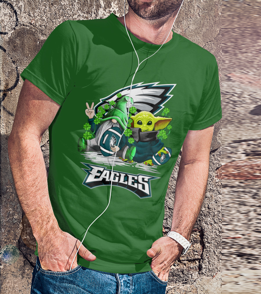 Philadelphia Eagles St. Patrick’s Day Football With Gnome And Baby Alien T-Shirt