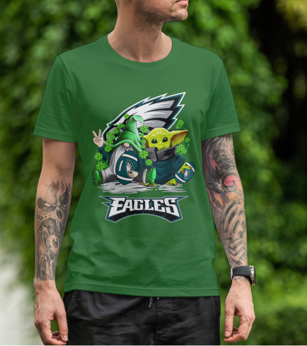 Philadelphia Eagles St. Patrick’s Day Football With Gnome And Baby Alien T-Shirt
