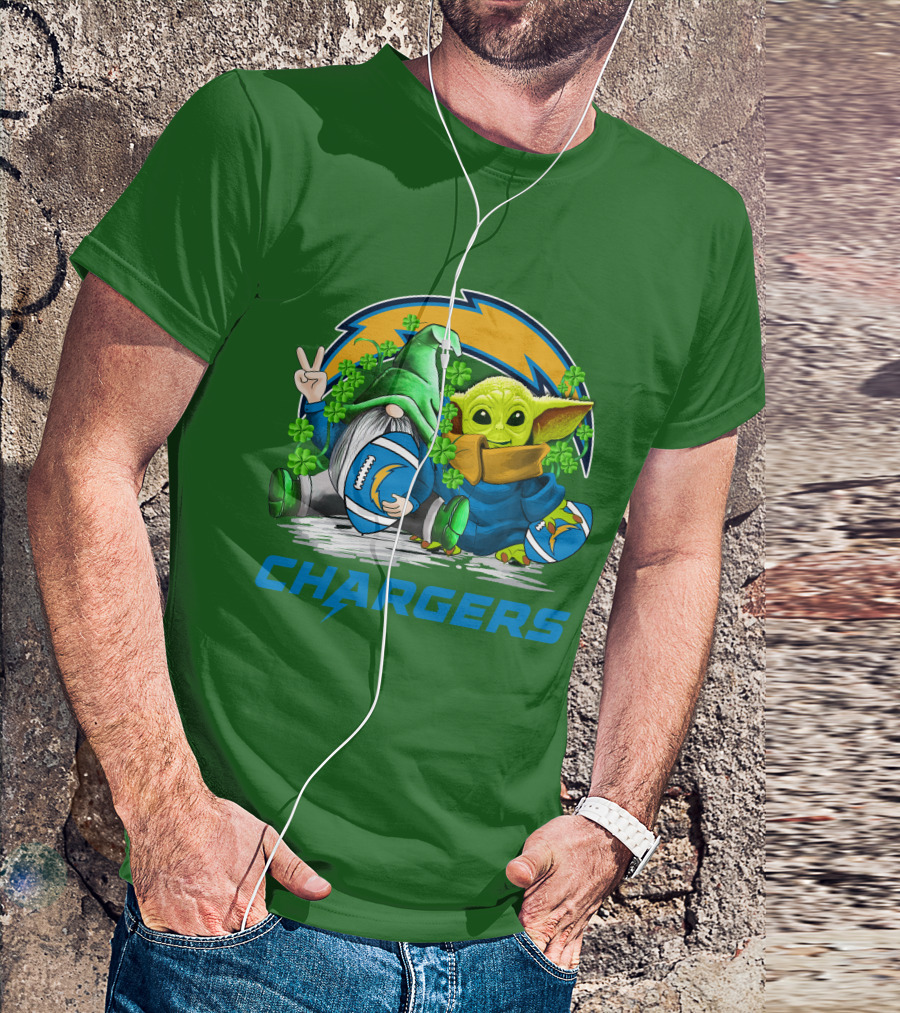Los Angeles Chargers St. Patrick’s Day Football Gnome And Baby Alien T-Shirt