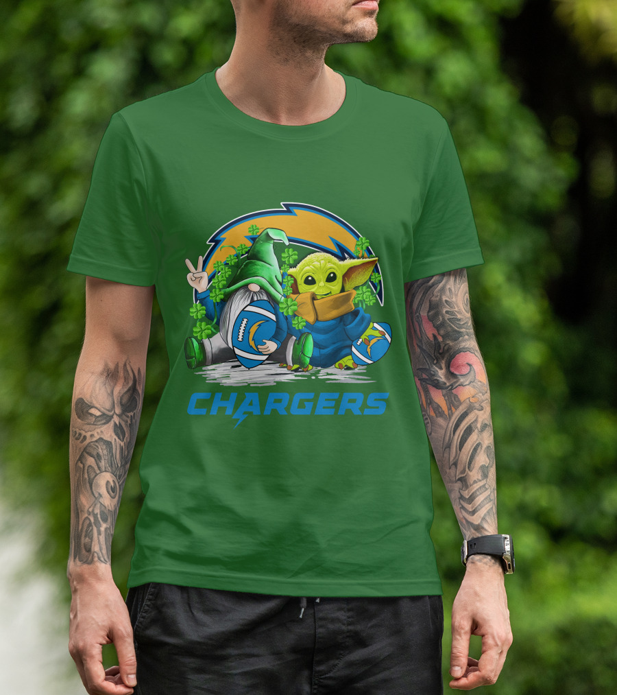 Los Angeles Chargers St. Patrick’s Day Football Gnome And Baby Alien T-Shirt