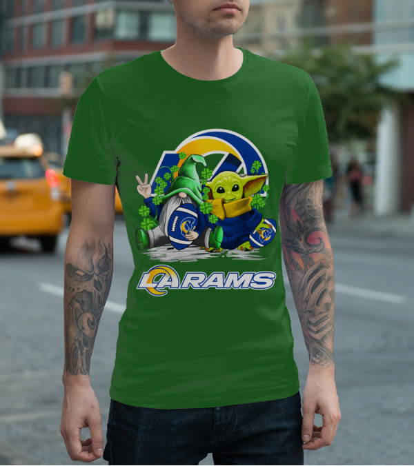 LA Rams Football St. Patrick's Day Gnome And Baby Alien T-Shirt
