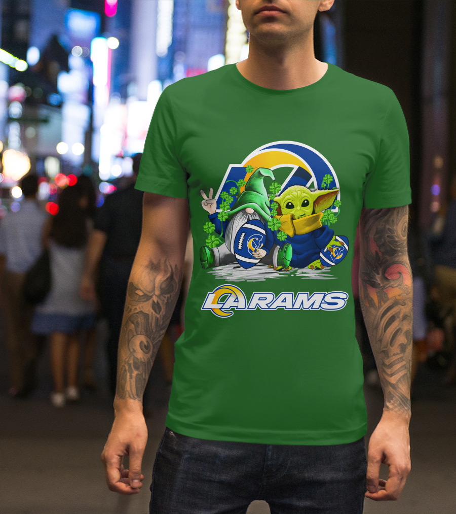 LA Rams Football St. Patrick's Day Gnome And Baby Alien T-Shirt