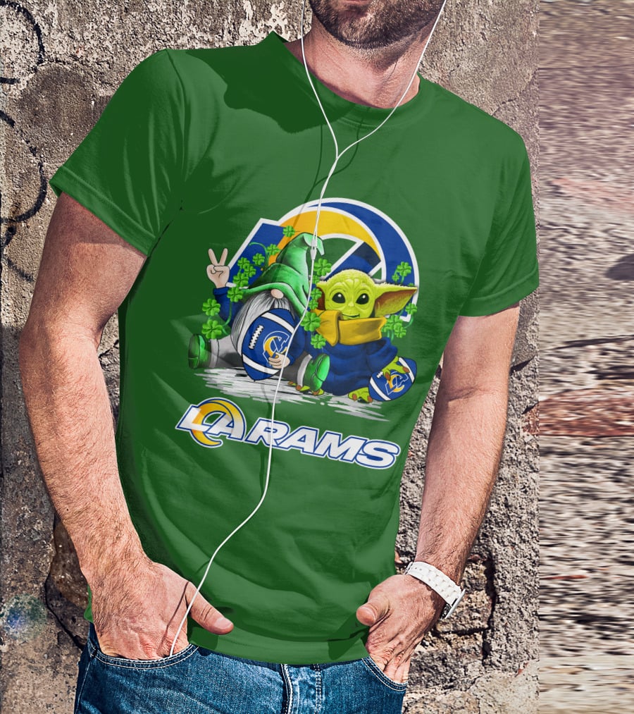 LA Rams Football St. Patrick's Day Gnome And Baby Alien T-Shirt