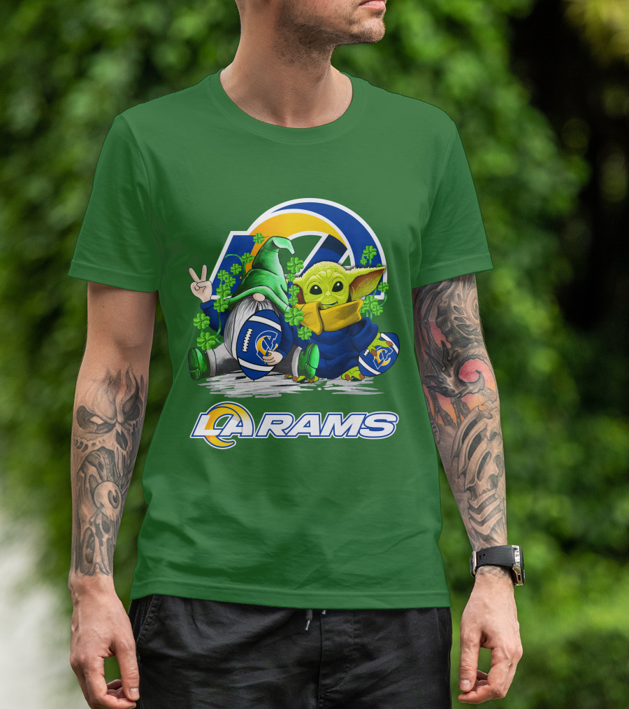 LA Rams Football St. Patrick's Day Gnome And Baby Alien T-Shirt