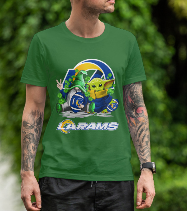 LA Rams Football St. Patrick's Day Gnome And Baby Alien T-Shirt