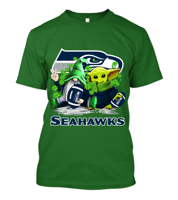 Seattle Seahawks St. Patrick's Day Gnome And Baby Yoda Football T-Shirt