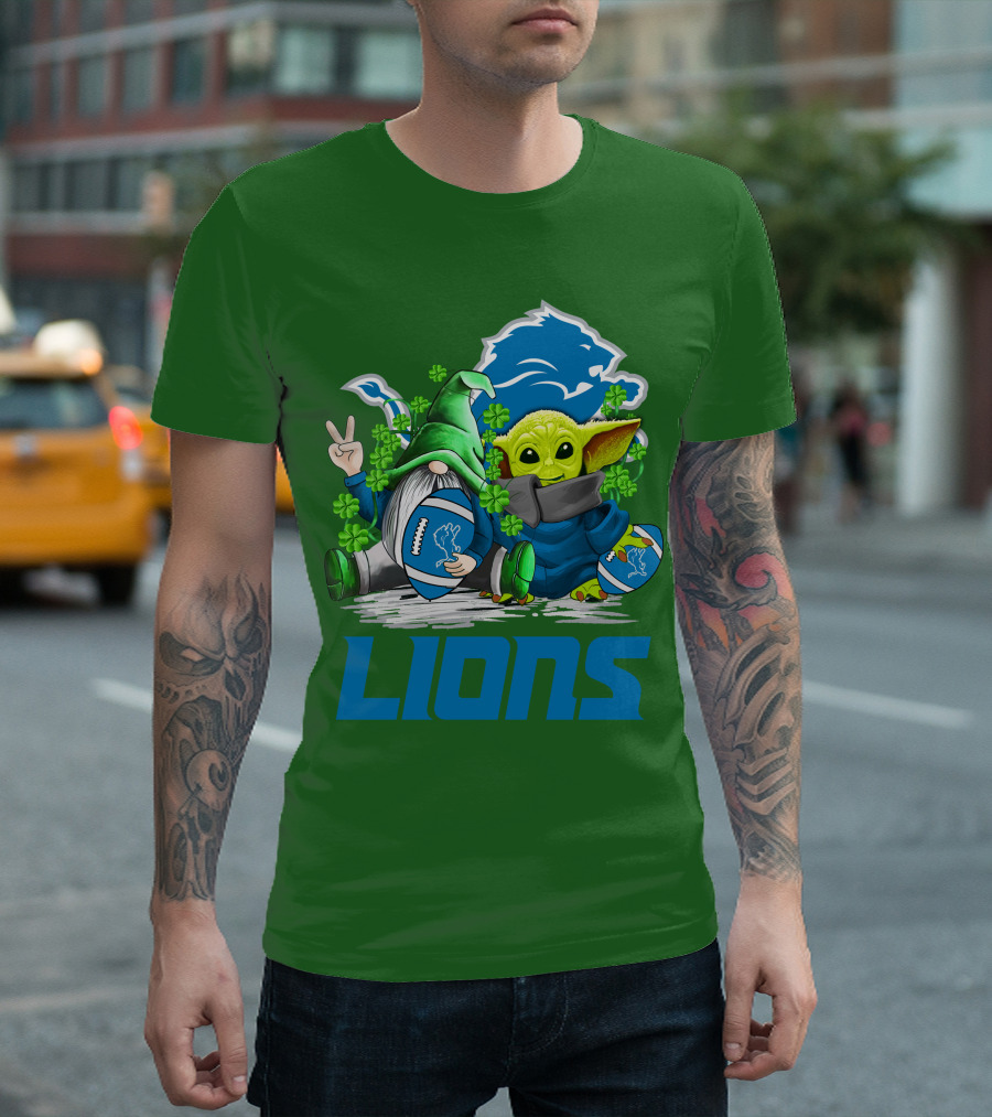 Detroit Lions St. Patrick's Day Gnome and Yoda Football T-Shirt