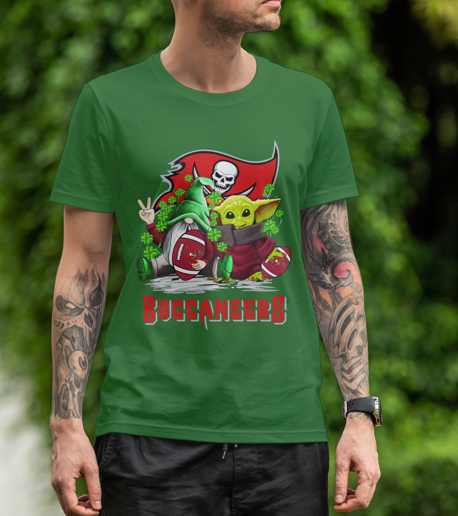 Buccaneers St. Patrick's Day With Gnome And Baby Alien Football T-Shirt