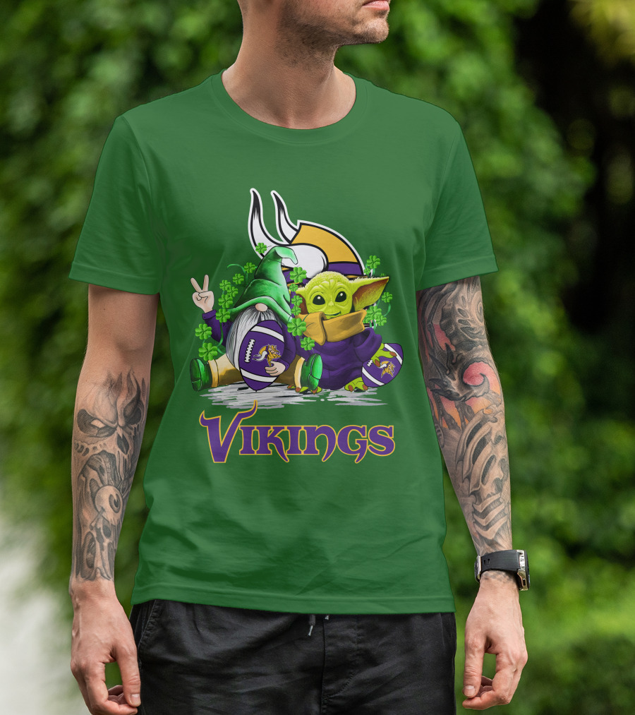 Vikings St. Patrick's Day Gnome And Green Alien With Football T-Shirt