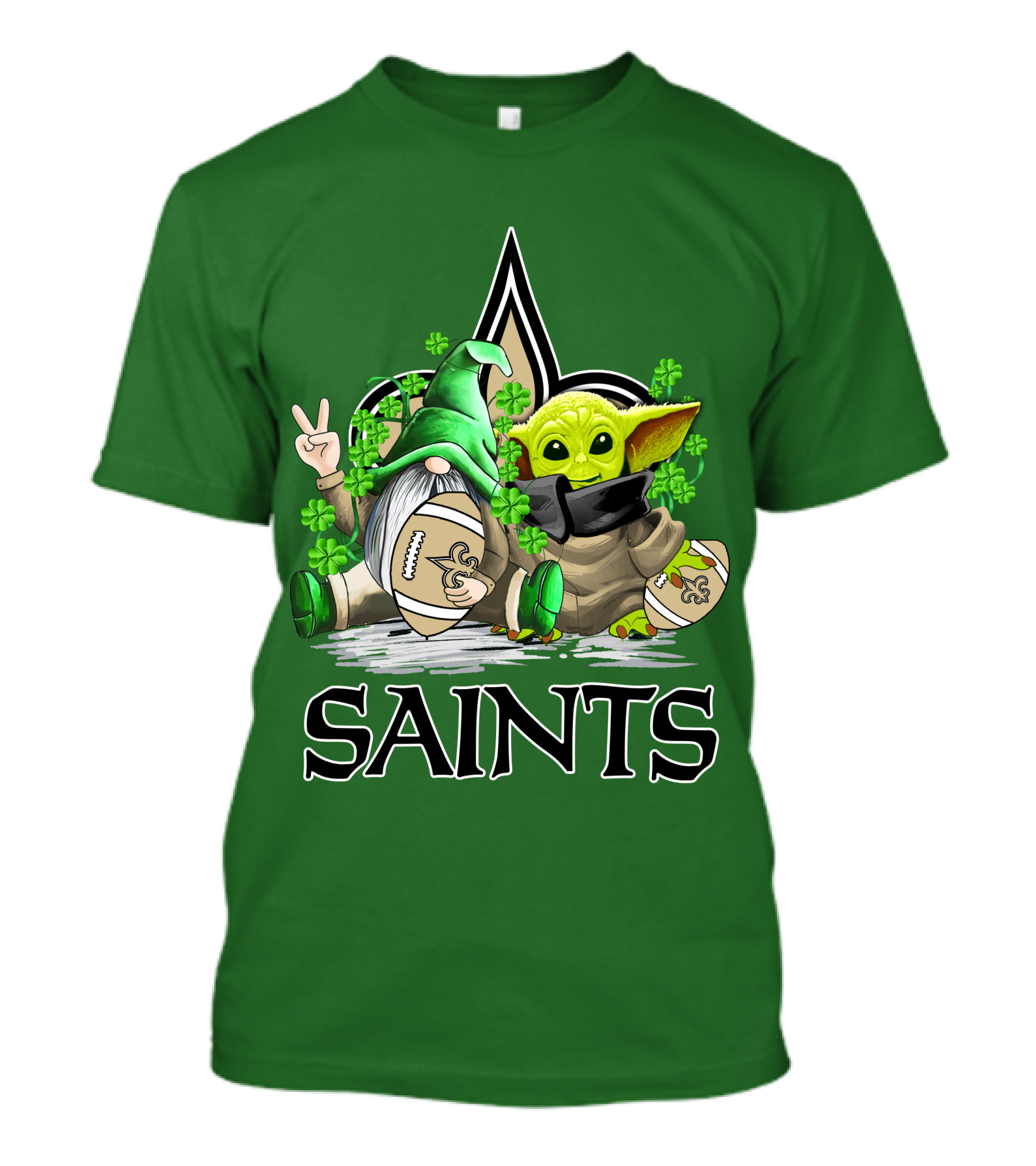 New Orleans Saints Football St. Patrick’s Day Gnome And Baby Alien With Shamrocks T-Shirt