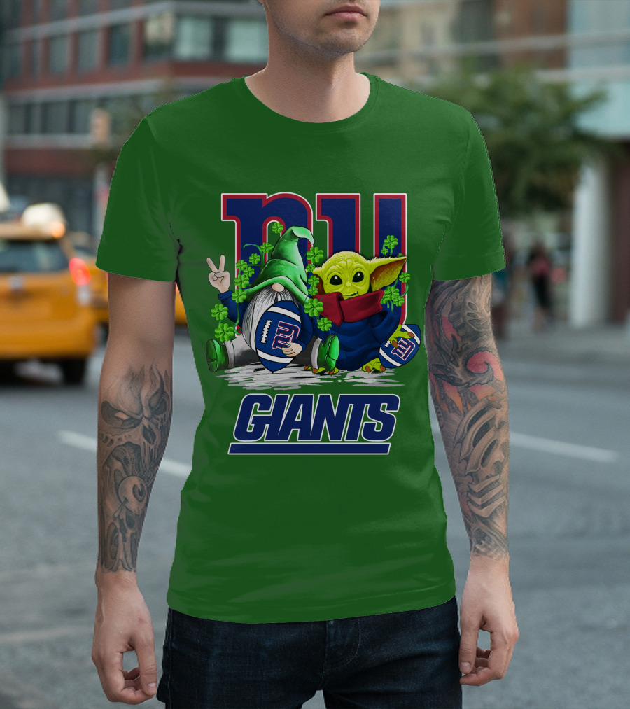 New York Giants Football St. Patrick's Day Gnome and Yoda T-Shirt