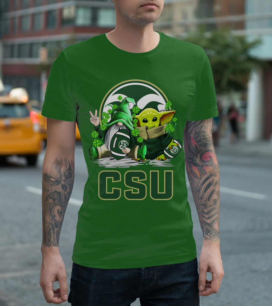 CSU Gnome and Baby Alien with Shamrocks for Colorado State Rams Football Patrick’s Day T-Shirt