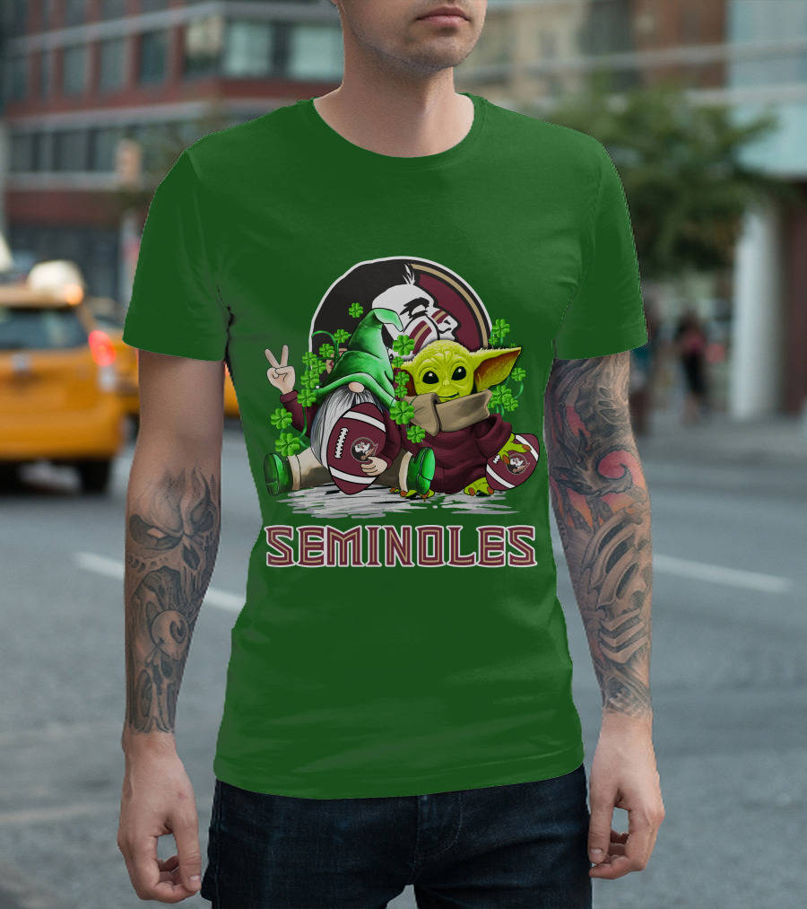 Florida State Seminoles Football Happy Patrick's Day Cute Green Baby Yoda Gnome T-Shirt