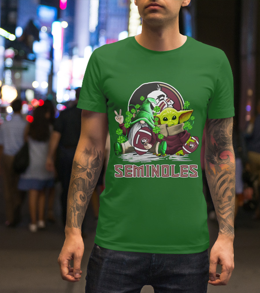 Florida State Seminoles Football Happy Patrick's Day Cute Green Baby Yoda Gnome T-Shirt