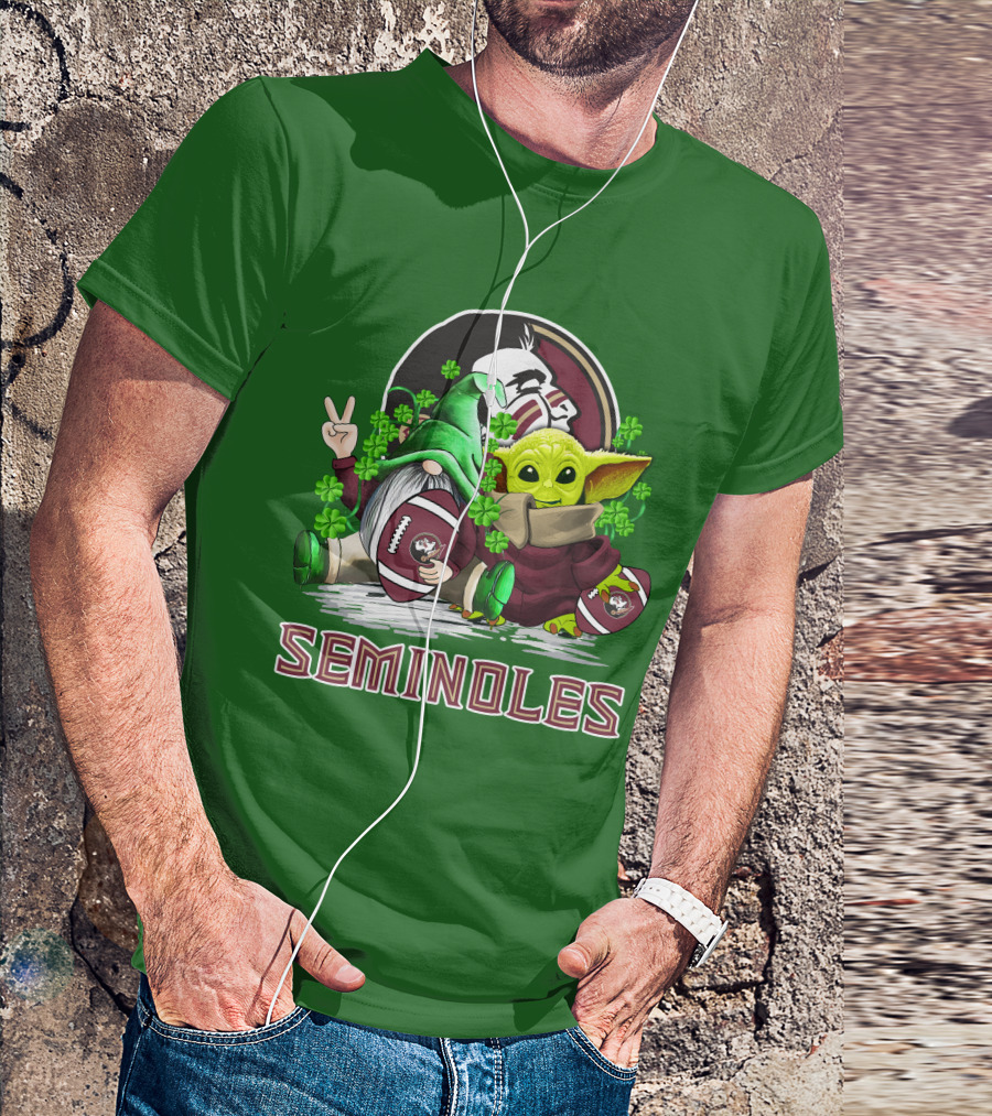 Florida State Seminoles Football Happy Patrick's Day Cute Green Baby Yoda Gnome T-Shirt