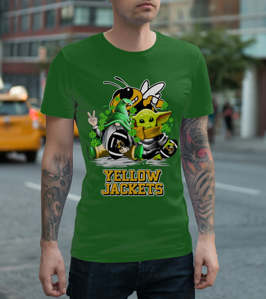 Georgia Tech Yellow Jackets St. Patrick’s Day Football Gnome and Green Baby Character T-Shirt