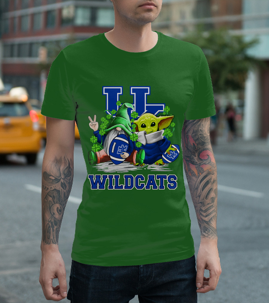 Kentucky Wildcats Football St. Patrick’s Day Shamrock Gnome and Green Alien T-Shirt