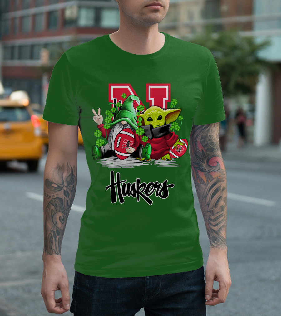 Huskers Nebraska Cornhuskers Football Saint Patrick's Day Green Character Football Image T-Shirt