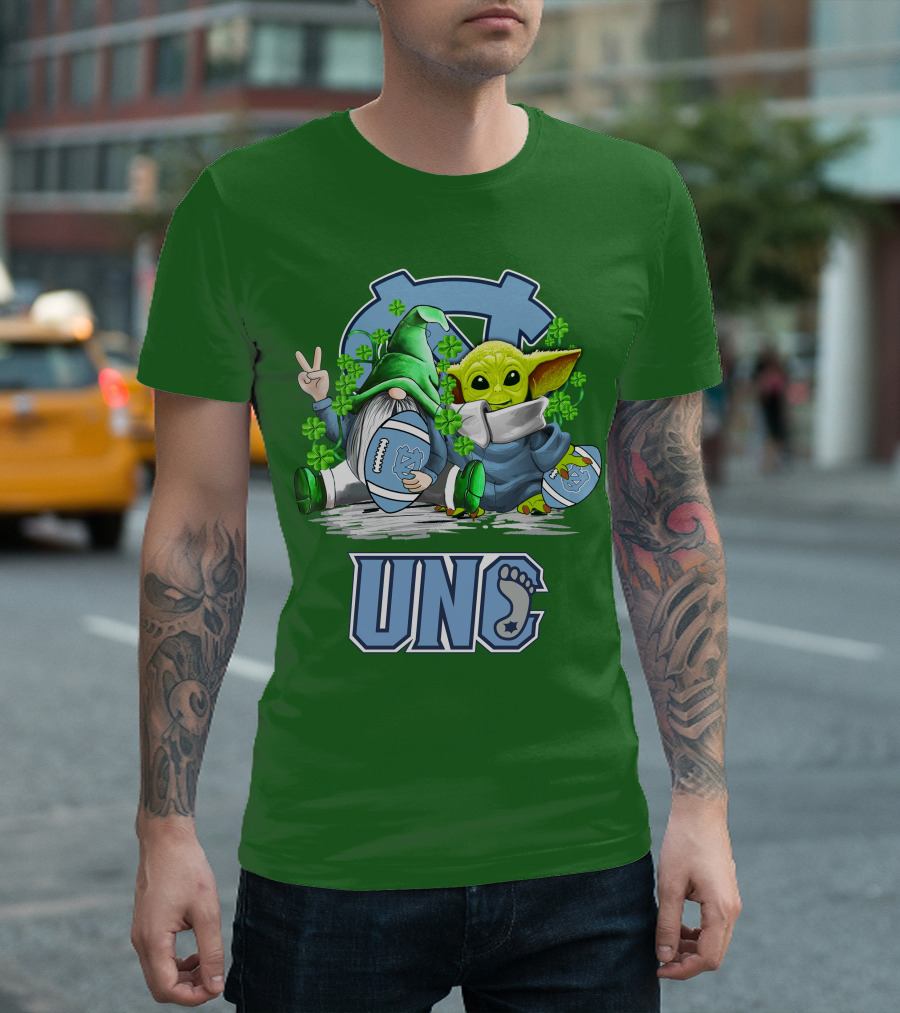 UNC Tar Heels St. Patrick's Day Football Yoda Gnome Clover T-Shirt