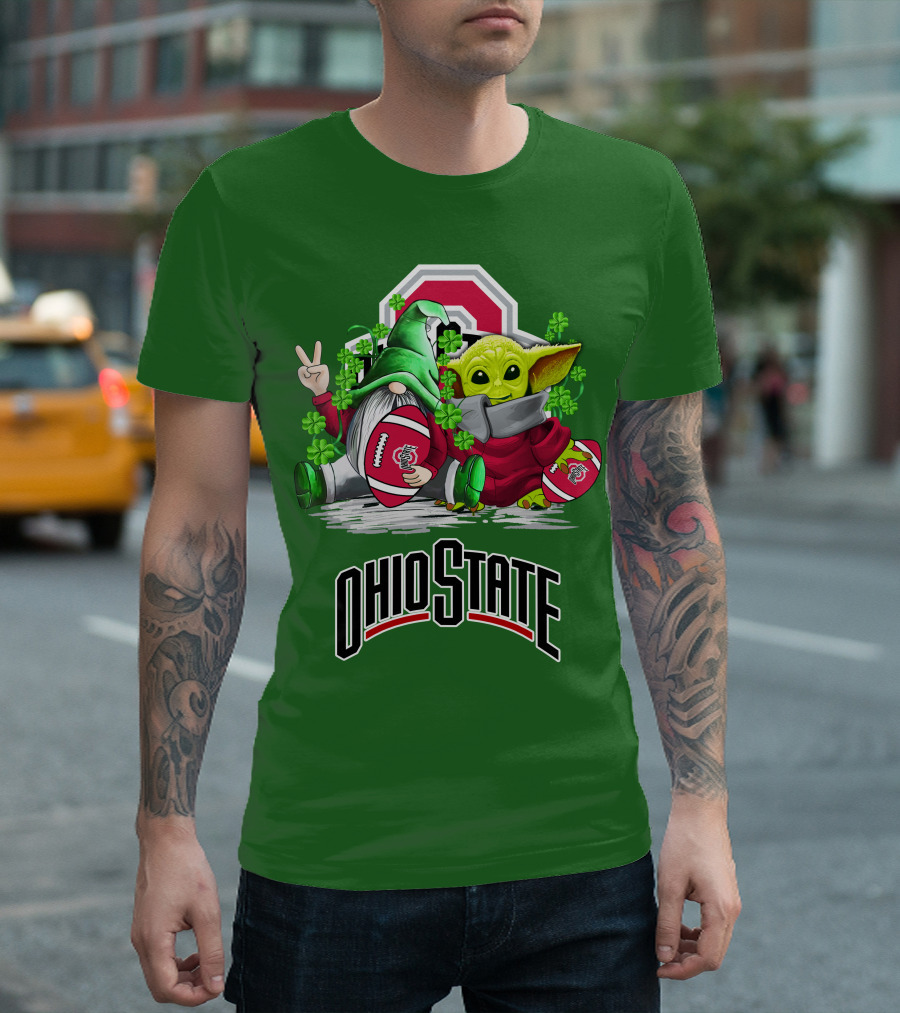Ohio State Buckeyes Football St. Patrick’s Day Gnome and Yoda with Shamrocks T-Shirt