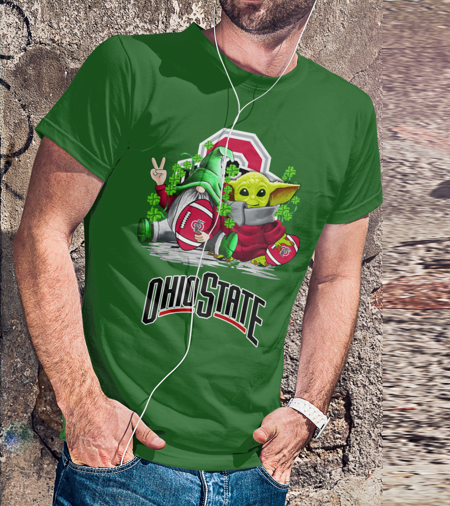 Ohio State Buckeyes Football St. Patrick’s Day Gnome And Yoda With Shamrocks T-Shirt
