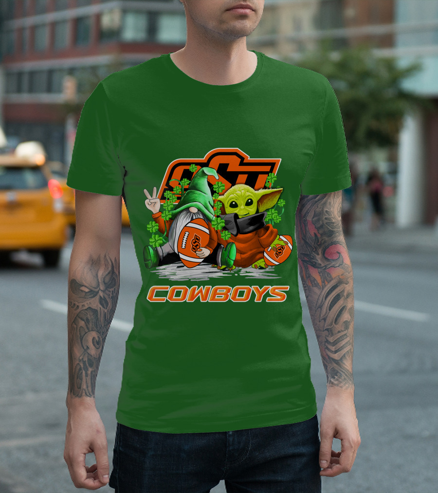 Oklahoma State Cowboys Football St. Patrick’s Day Yoda and Gnome T-Shirt
