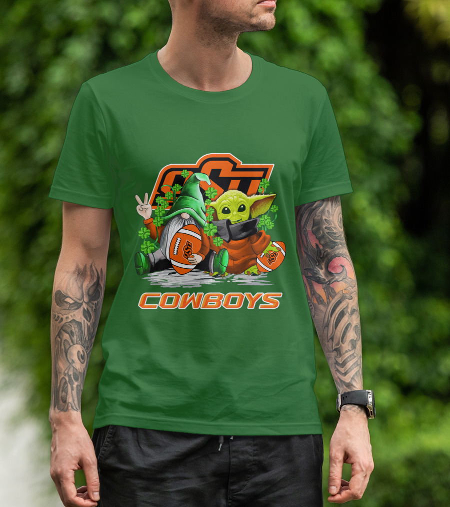 Oklahoma State Cowboys Football St. Patrick’s Day Yoda And Gnome T-Shirt