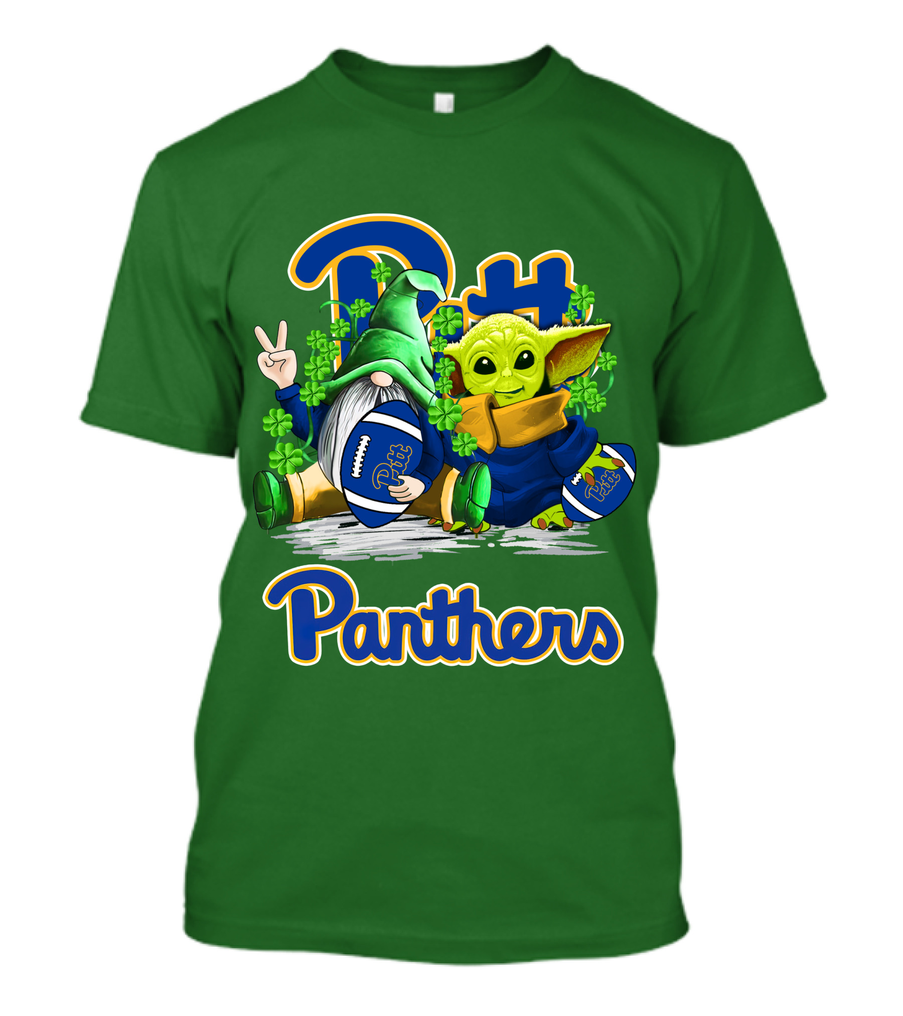 Pitt Panthers St. Patrick’s Day Football Gnome And Baby Yoda With Shamrocks T-Shirt